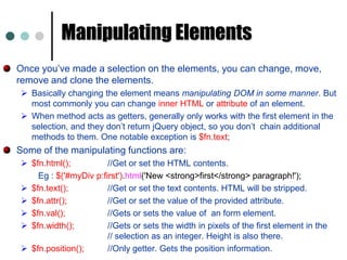 $("p#myElmtID"); 	// selects HTML paragraph element with ID "myElement"