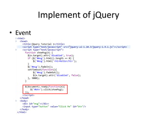 Implement of jQuery
• Event
 