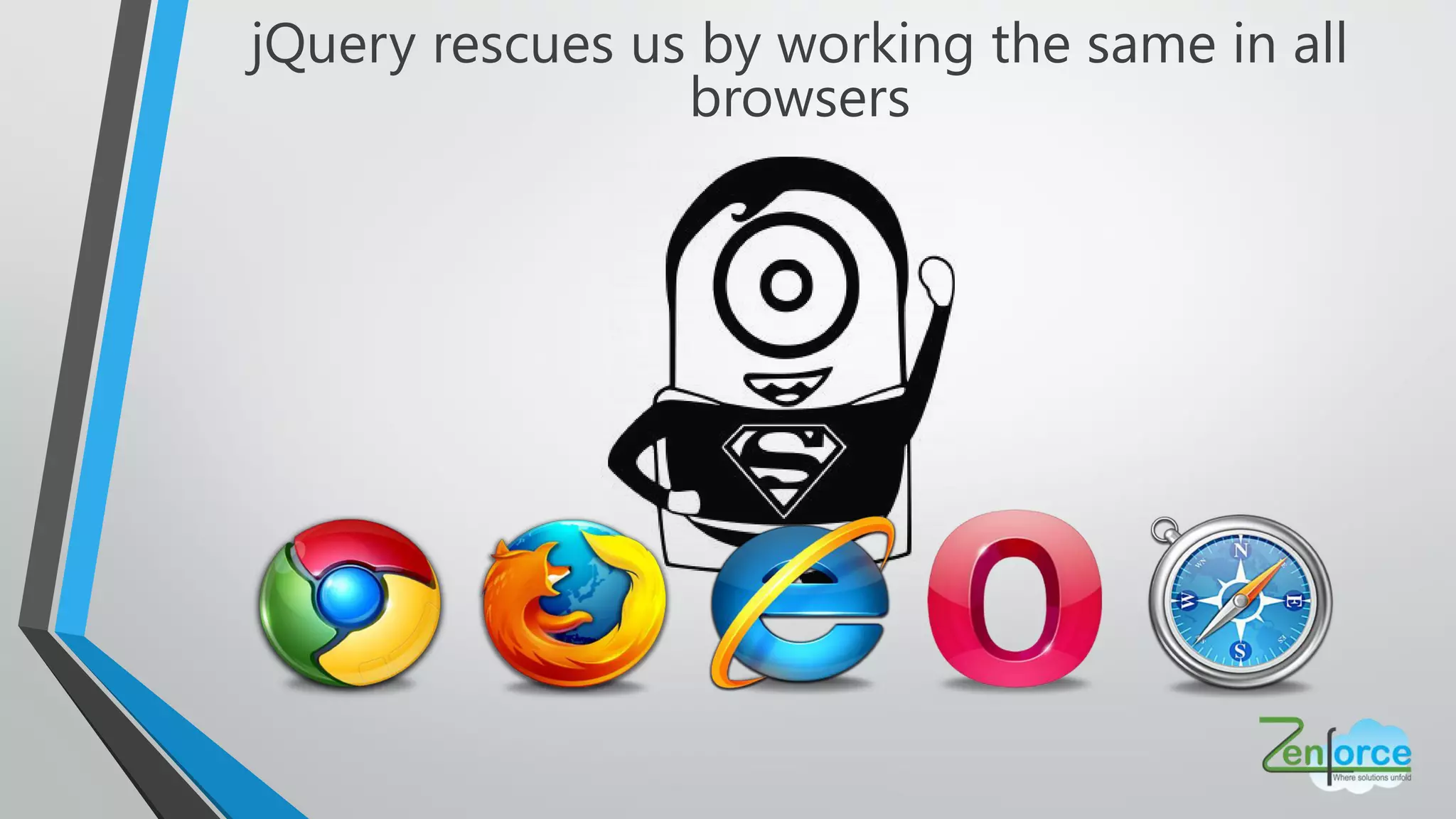 jQuery rescues us by working the same in all
browsers
 