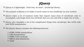 Jquery in web development, including Jquery in HTML | PPTX