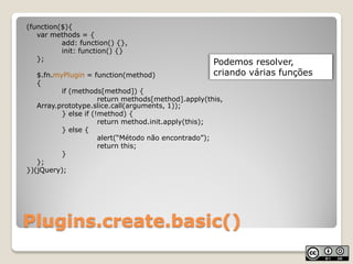 (function($){
   var methods = {
          add: function() {},
          init: function() {}
   };
                       ...