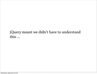 jQuery meant we didn’t have to understand
               this ...




Wednesday, September 29, 2010
 