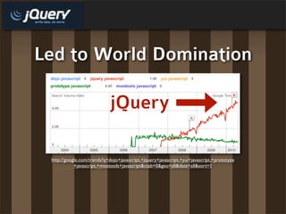 Led to World Domination

                             jQuery

 http://google.com/trends?q=dojo+javascript,+jquery+javascri...