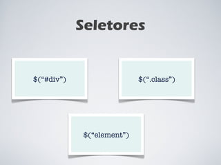 Seletores $(“#div”) $(“.class”) $(“element”) 