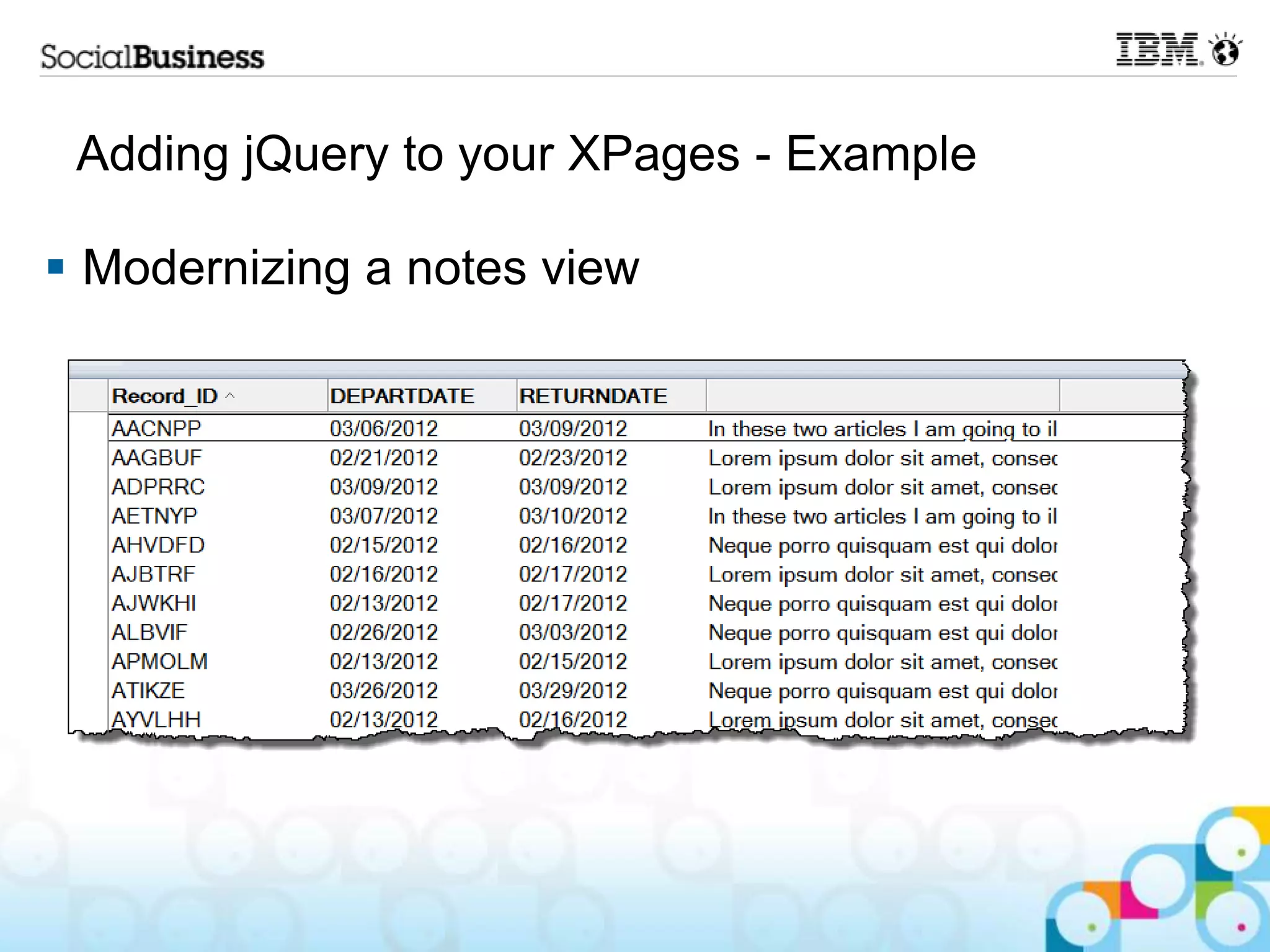 Adding jQuery to your XPages - Example  Modernizing a notes view 