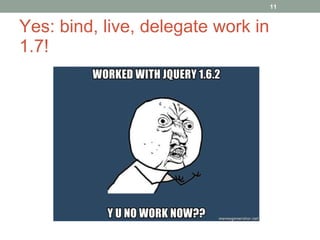 Yes: bind, live, delegate work in 1.7! 