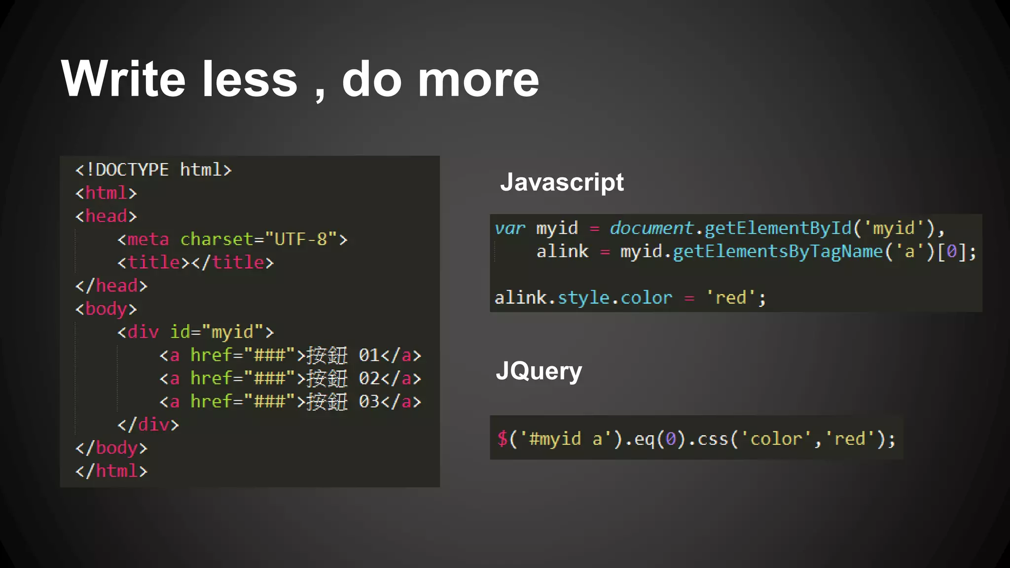 Write less , do more
Javascript
JQuery
 