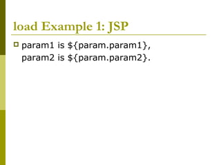 load Example 1: JSP
 param1 is ${param.param1},
param2 is ${param.param2}.
 