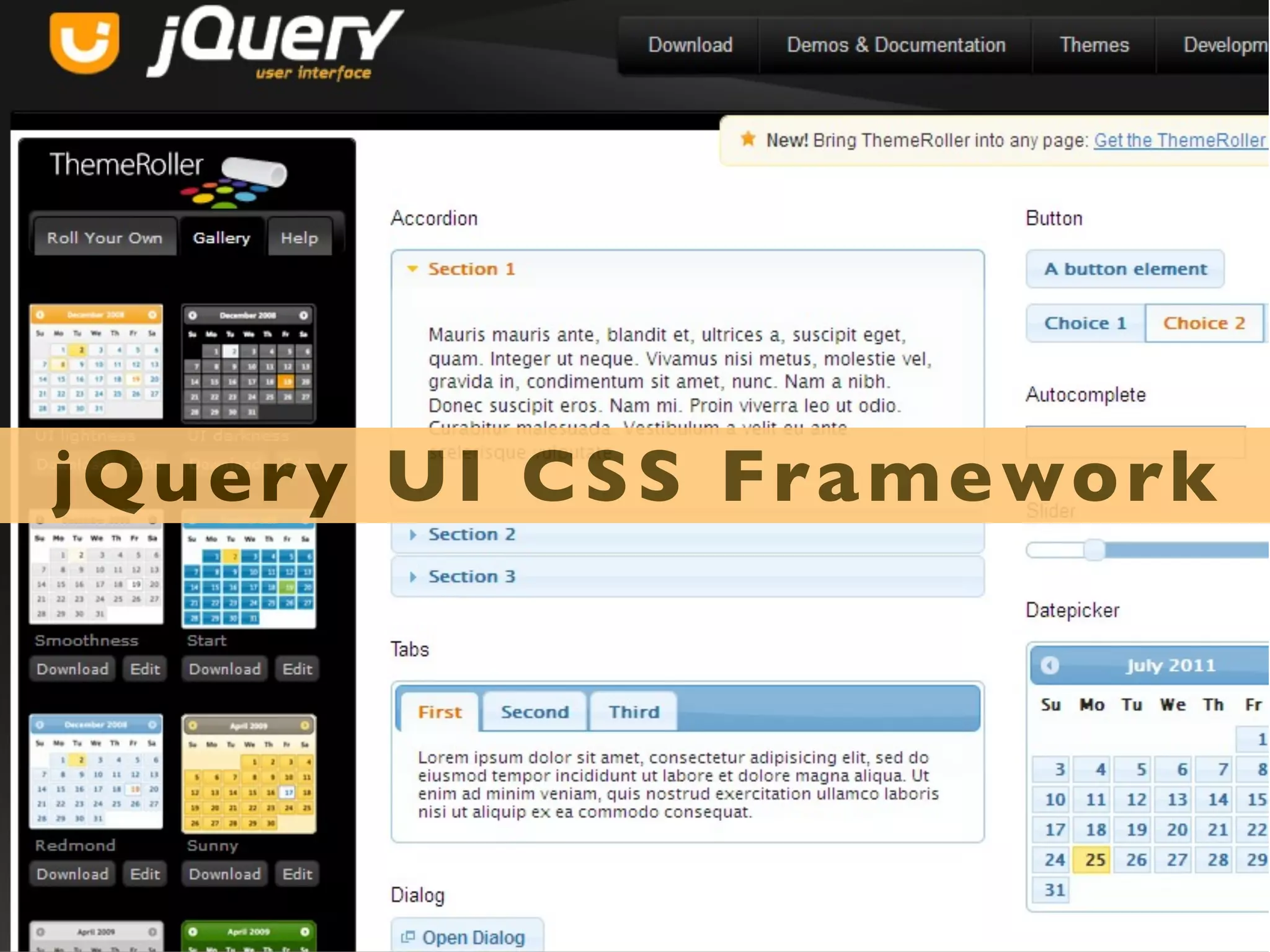 Um conjunto completo de componentes cross-
      browser de interface de usuário.



       Drag, Drop, Sort, Select, Resize.



Accordion, Autocomplete, Button, Datepicker,
      Dialog, Progressbar, Slider, Tabs.
 