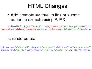HTML Changes Add ‘:remote => true’ to link or submit button to execute using AJAX is rendered as: 