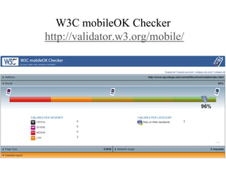 W3C mobileOK Checker
http://validator.w3.org/mobile/
 