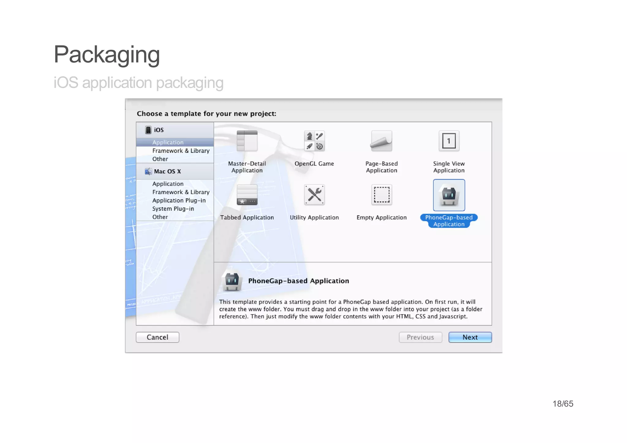 Packaging
iOS application packaging




                            18/65
 