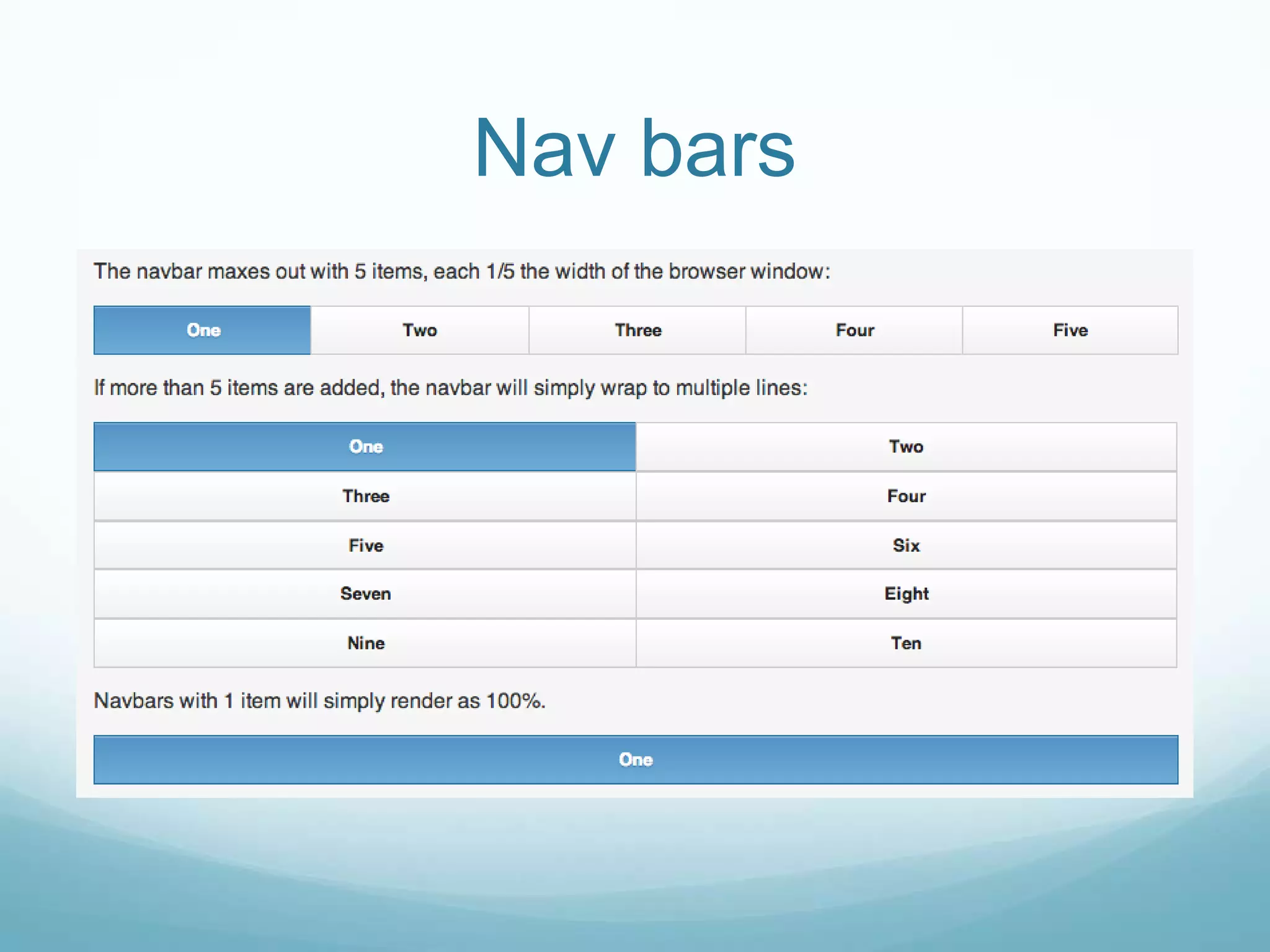 Nav bars
 