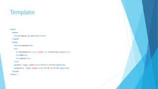 Template
<html>
<head>
<title>jQuery na Prática</title>
</head>
<body>
<h2>Cronograma</h2>
<ul>
<li>Fundamentos <span class=“js”>JavaScript</span></li>
<li>DOM</li>
<li>jQuery</li>
</ul>
<p>Data: <span class=“data”>21/01 à 25/01</span></p>
<p>Horário: <span class=“hora”>19:00 às 22:40</span></p>
</body>
</html>
 