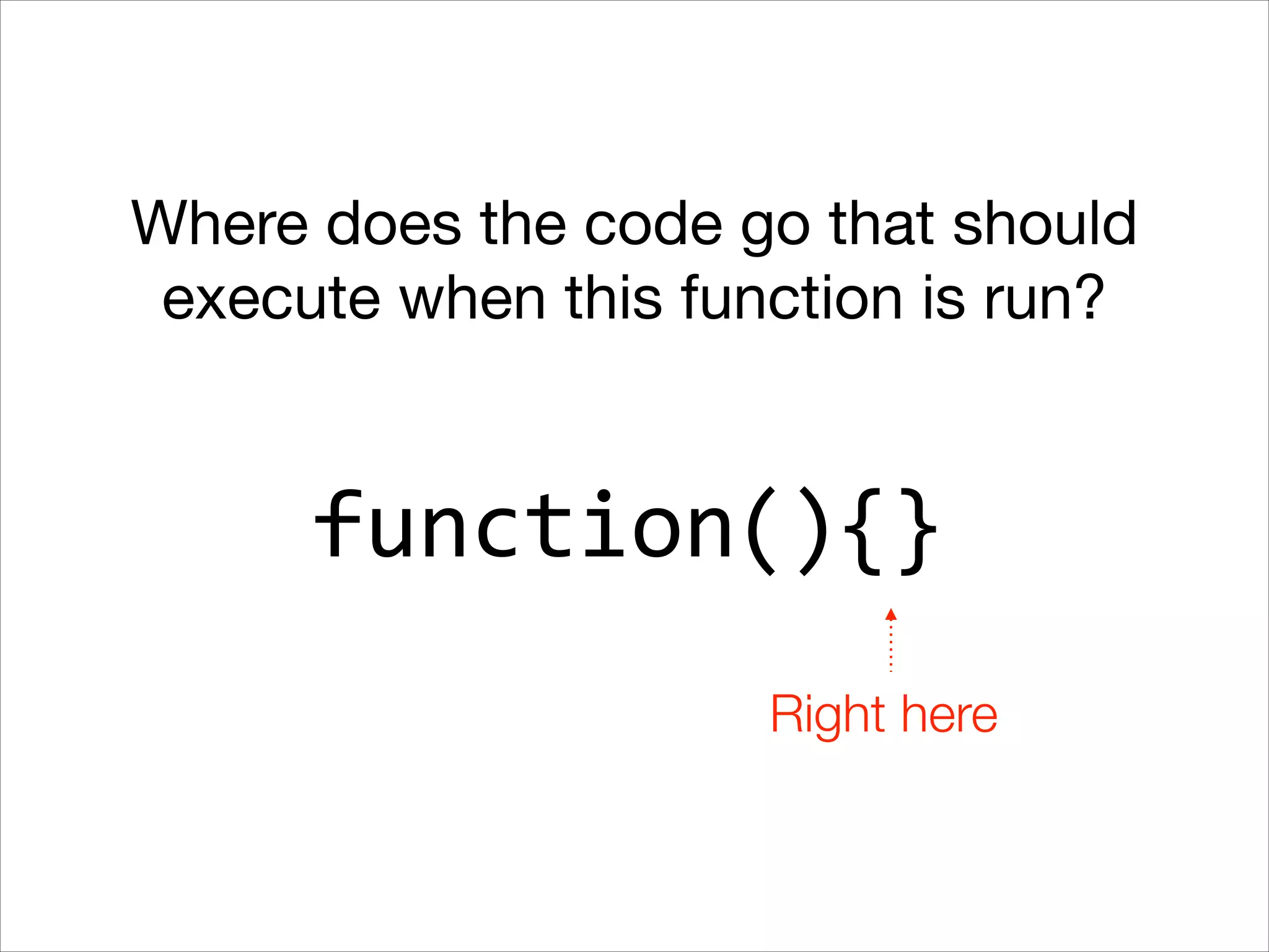 Where does the code go that should
execute when this function is run?

function(){}
Right here

 