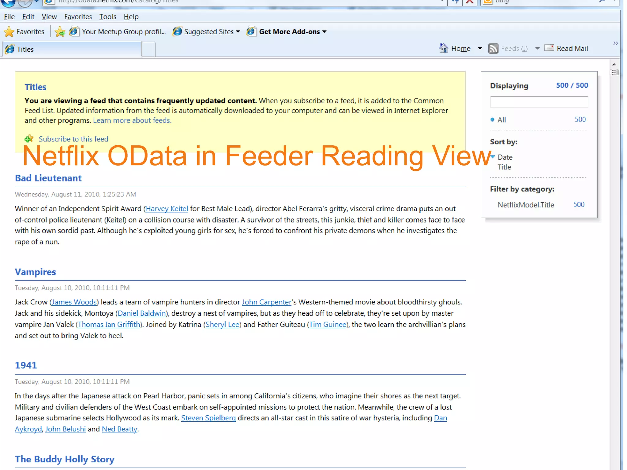 Netflix OData in Feeder Reading View
 