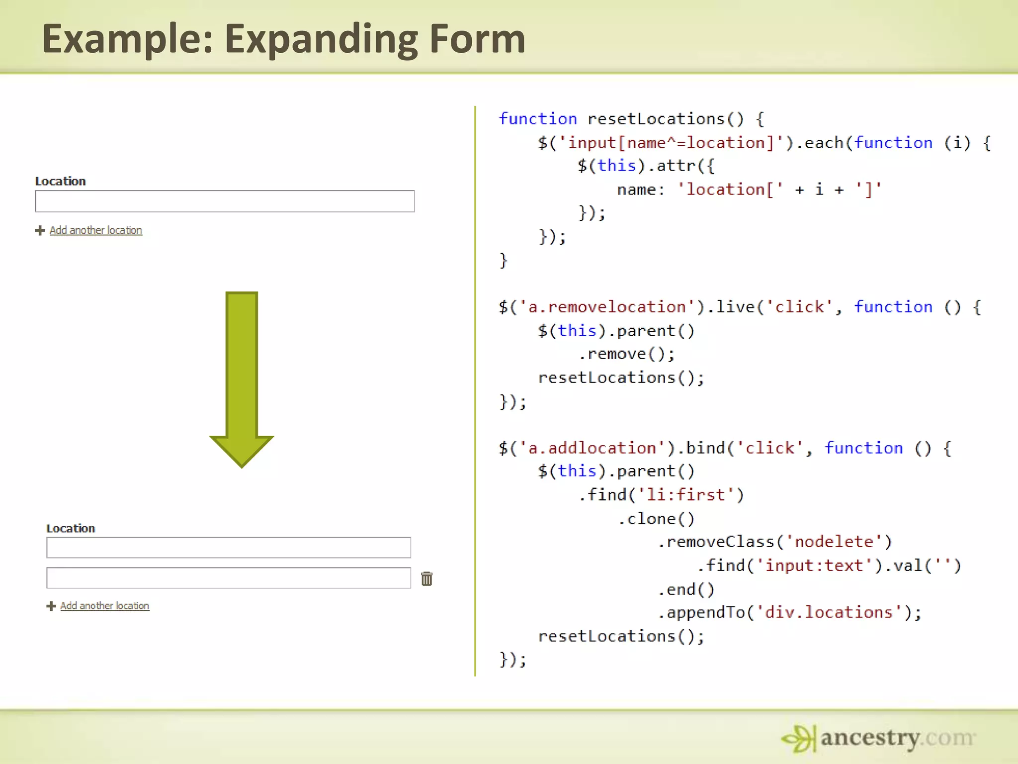 Example: Expanding Form