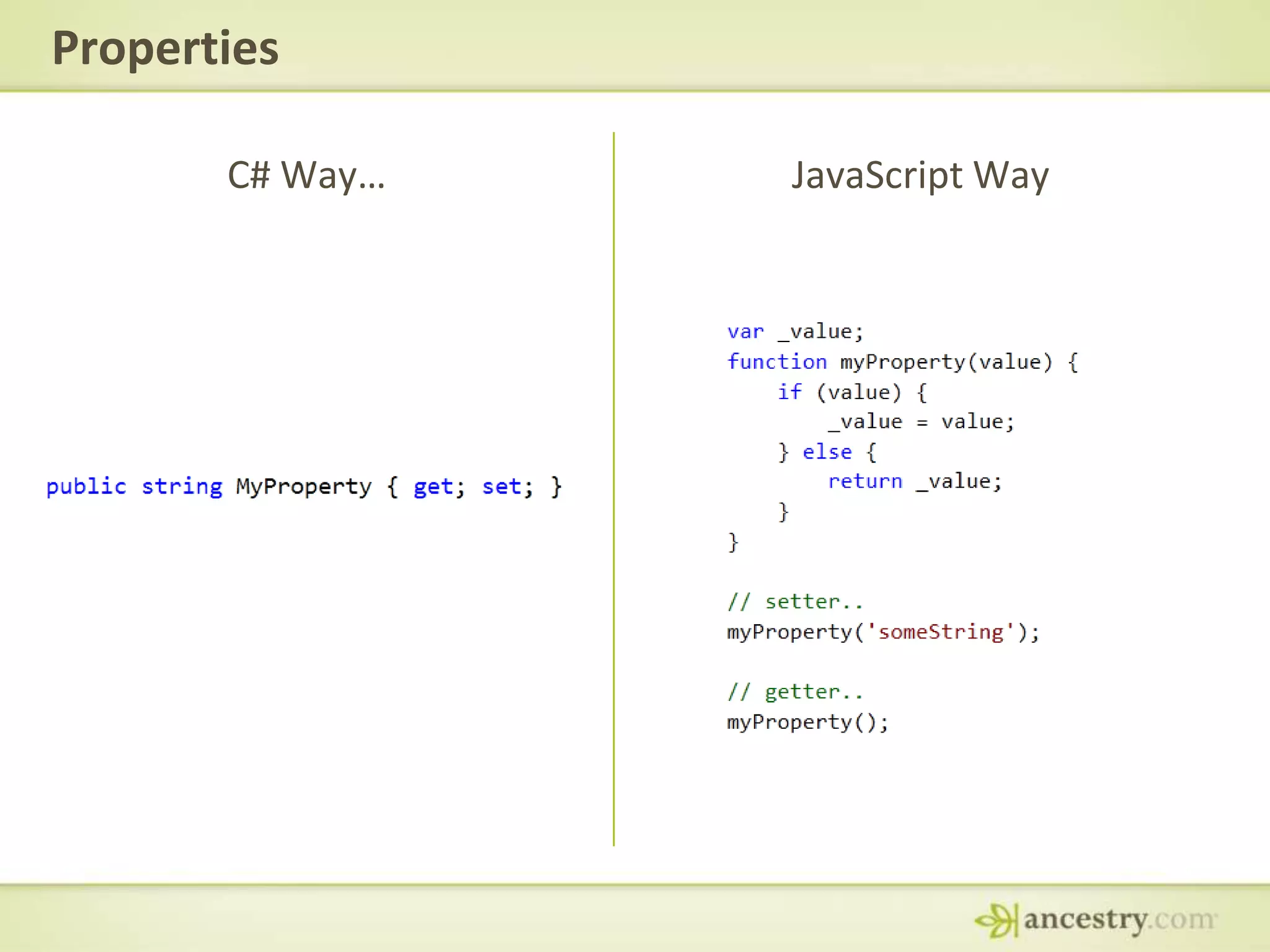 PropertiesC# Way…JavaScript Way