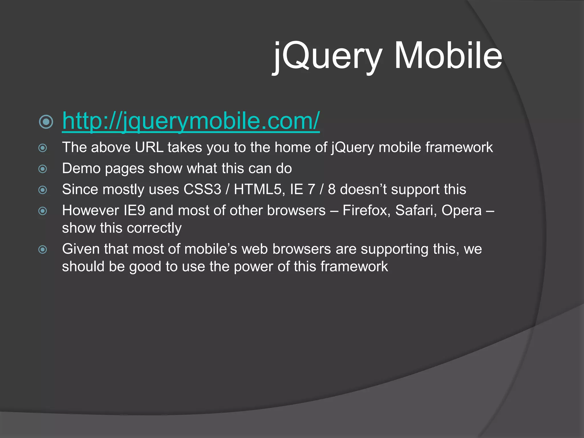 jQuery Plug-in developmentUtility functions$.functionName = function(params){function-body};Invoked as $.functionName(params)Wrapper methodsThese will operate on DOM and will need to support chaining $.fn.wrapperFunctionName = function(params){function-body};Invoked as $(selector).functionName(params)(function ($) {        $.fn.makeItBlueOrRed = function () {returnthis.each(function () {$(this).css('color', $(this).is('[id]') ? 'blue' : 'red');            });        };    })(jQuery);(function($){	$.say = function(what) { alert('I say '+what); }})(jQuery);