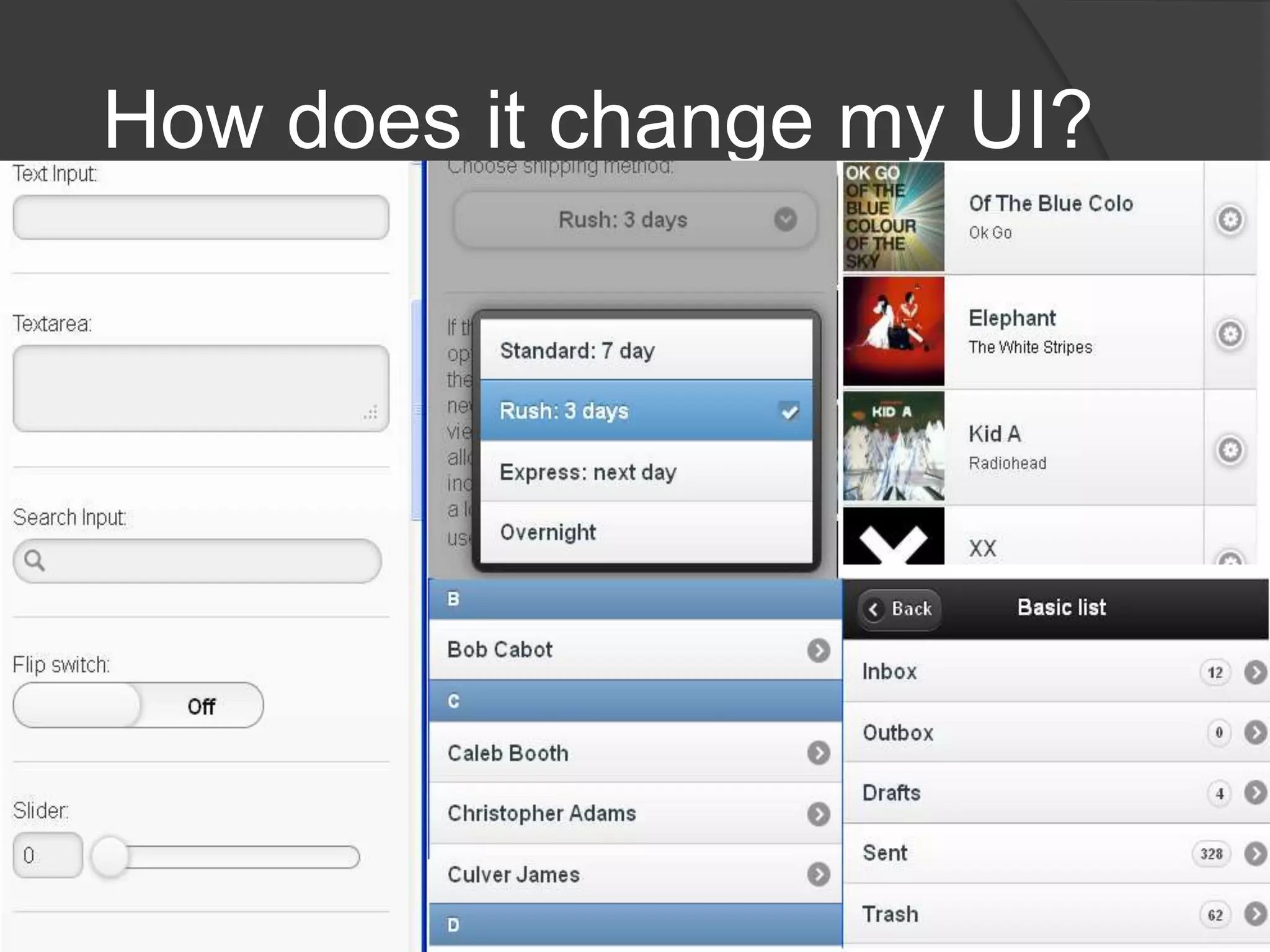 jQuery UIhttp://jqueryui.com/demos/Use jQuery UI to get lot of available controls that can enhance the UI on your pageThe link takes you to demo page to show what is available from jQueryBeyond this, you can find much more by just searching for jQuery UI Plugins for almost anything you want