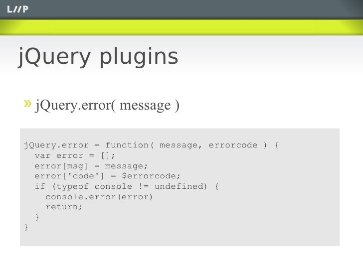 jQuery plugins jQuery.error( message )