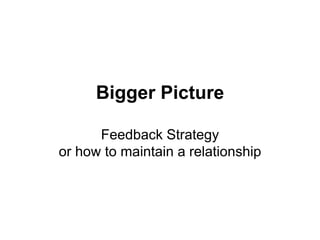 Bigger Picture
Feedback Strategy
or how to maintain a relationship
 