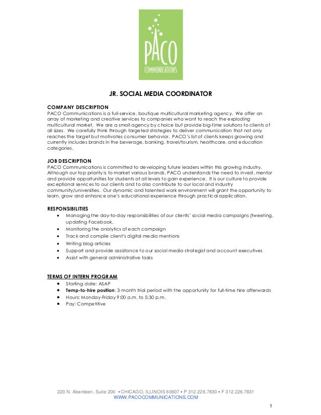 jr social media coordinator job description it coordinator job description