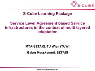 S-Cube Learning Package

   Service Level Agreement based Service
infrastructures in the context of multi layered
                  adaptation


           MTA-SZTAKI, TU Wien (TUW)
            Gabor Kecskemeti, SZTAKI




                 www.s-cube-network.eu
 