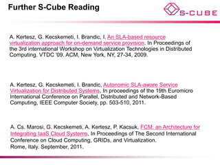 Further S-Cube Reading


A. Kertesz, G. Kecskemeti, I. Brandic, I. An SLA-based resource
virtualization approach for on-demand service provision. In Proceedings of
the 3rd international Workshop on Virtualization Technologies in Distributed
Computing. VTDC '09. ACM, New York, NY, 27-34, 2009.




A. Kertesz, G. Kecskemeti, I. Brandic, Autonomic SLA-aware Service
Virtualization for Distributed Systems, In proceedings of the 19th Euromicro
International Conference on Parallel, Distributed and Network-Based
Computing, IEEE Computer Society, pp. 503-510, 2011.



A. Cs. Marosi, G. Kecskemeti, A. Kertesz, P. Kacsuk, FCM: an Architecture for
Integrating IaaS Cloud Systems, In Proceedings of The Second International
Conference on Cloud Computing, GRIDs, and Virtualization.
Rome, Italy. September, 2011.
 
