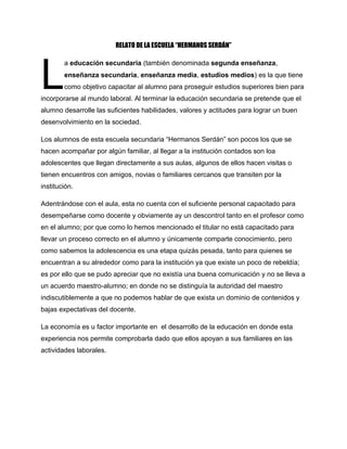 RELATOS DE LAS ESCUELAS