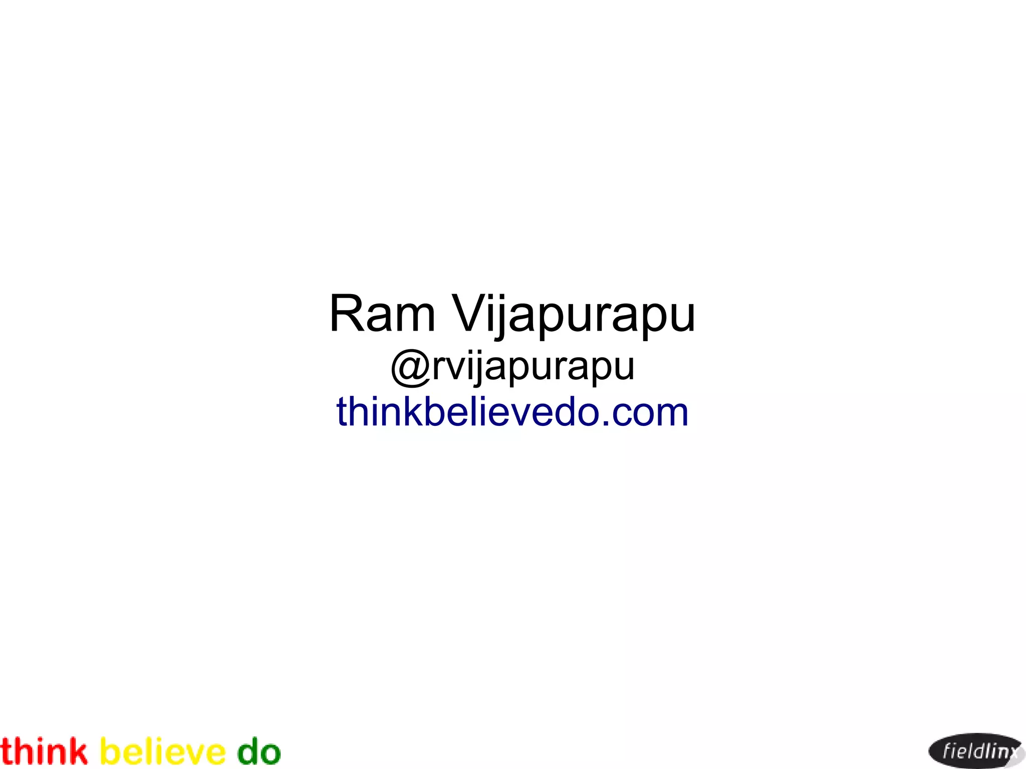 Ram Vijapurapu
   @rvijapurapu
thinkbelievedo.com
 
