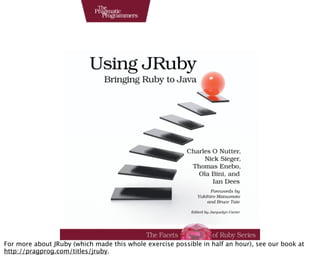 For more about JRuby (which made this whole exercise possible in half an hour), see our book at
http://pragprog.com/titles/jruby.
 