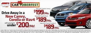 Drive away in a new Camry, Corolla or Rav4 for under $200 a month