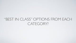 “BEST IN CLASS” OPTIONS FROM EACH
CATEGORY?
 