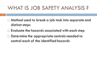 Job Safety Analysis for Work place activities | PDF