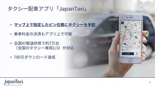 5
Proprietary and Confidential ?2017 JapanTaxi, Inc. All Rights Reserved
`?ץ꡸JapanTaxi
? ޥåϤָԥλä˥`?
? \??ΛQg⥢ץϤǿ
? ȫ47hǼs7̨
ȫΥ`?I1/3
? 700`_
 