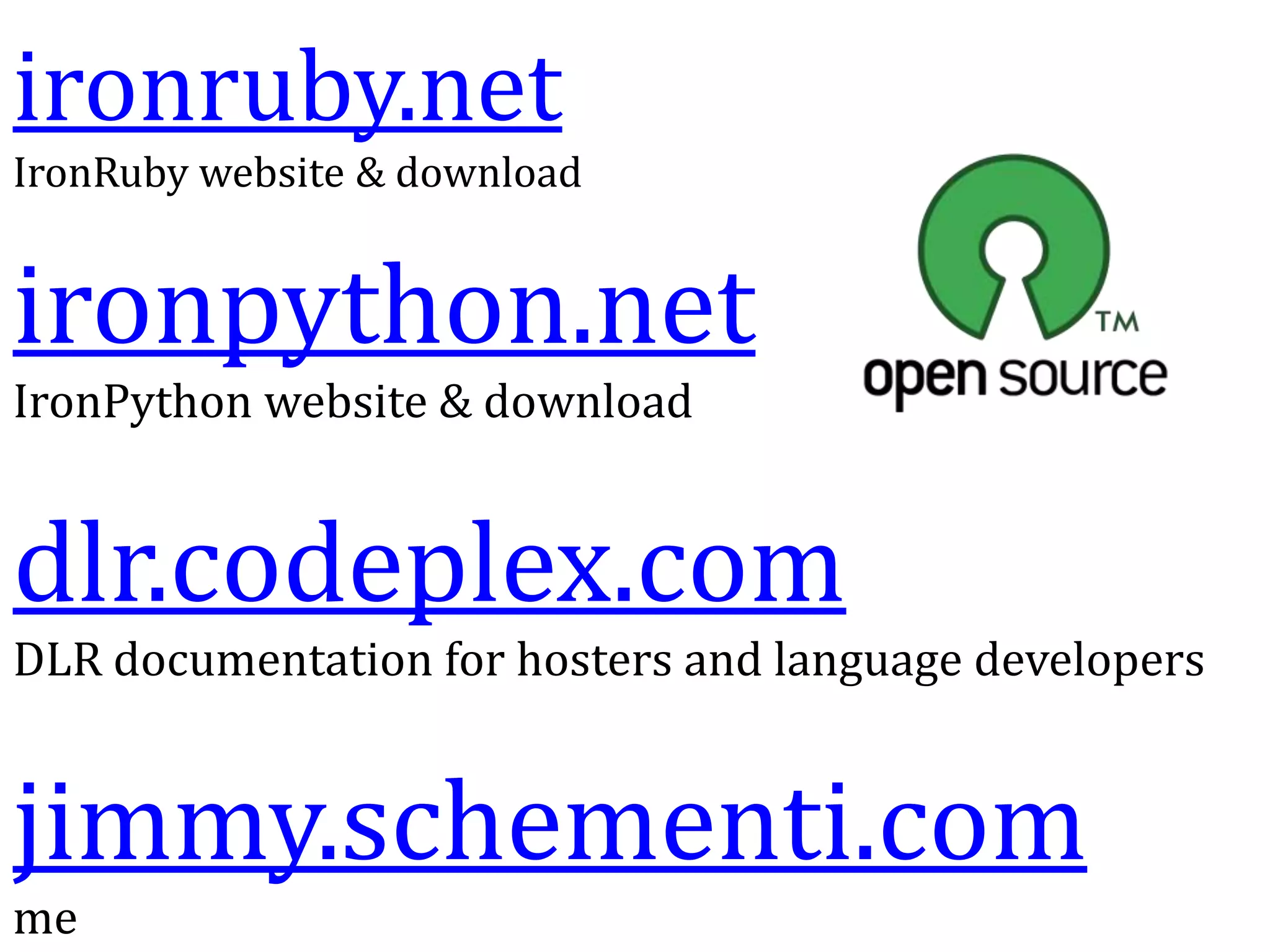 How you can participateUse it  at your company, and tell us about it!Ask the mailing lists and stackoverflow for helpLog any bugs you findContributing to the projectEven if you’re not a compiler hacker … but hackers welcome!samples, documentation, blogs, and talks are all welcome also