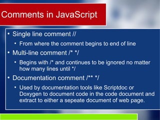 JavaScript Comments and Conditionals | PPT | Web Development | Internet