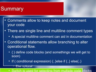 JavaScript Comments and Conditionals | PPT