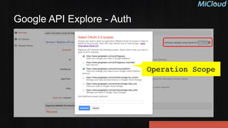 Google API Explore - Auth
Operation Scope
 