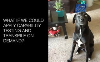 WHAT IF WE COULD
APPLY CAPABILITY
TESTING AND
TRANSPILE ON
DEMAND?
 