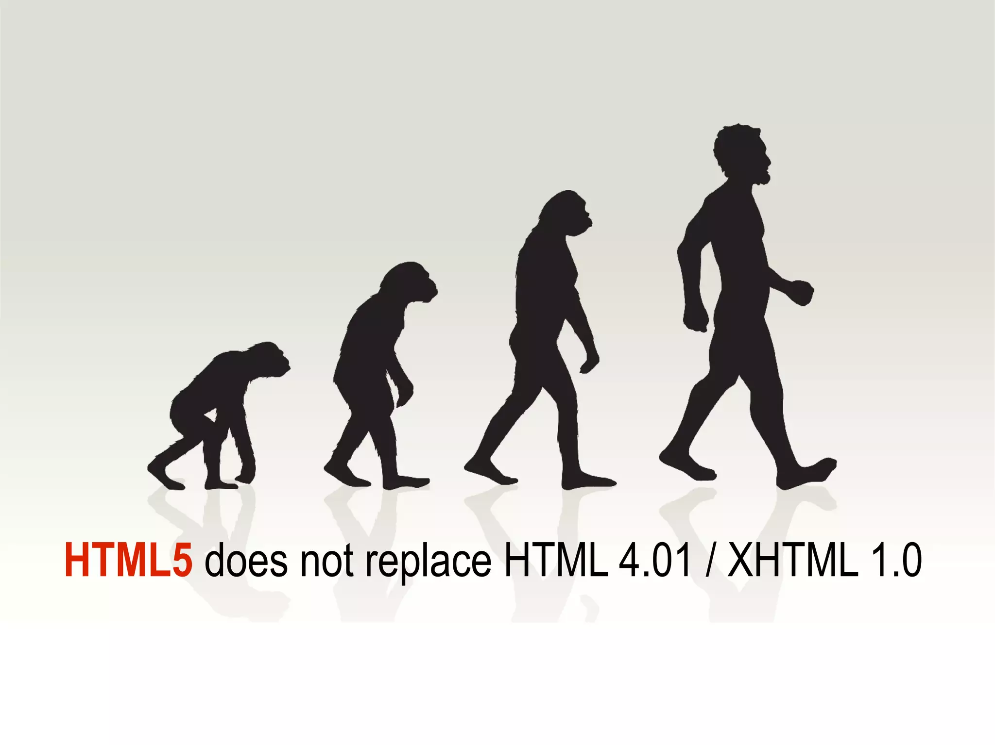 HTML5 does not replace HTML 4.01 / XHTML 1.0
 