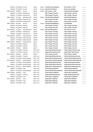 Spielfeld 2 U15 männlich Vorrunde Spiel 53 Gruppe 1 Floorball Füchse Harzgerode - FBC Lomnice n. P. (CZ) ___:___ 
Spielfel...
