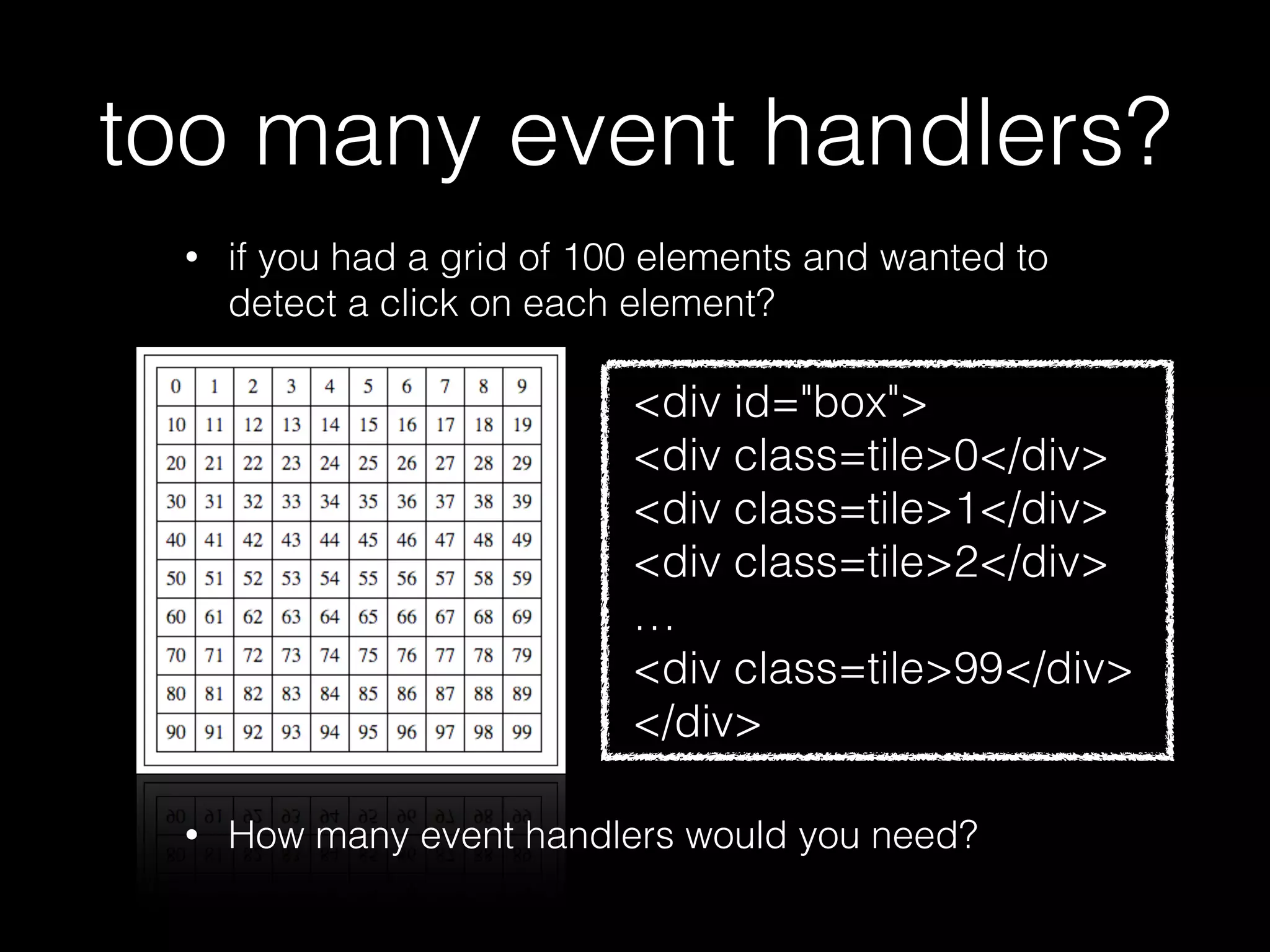avoiding the 300ms delay • <meta name="viewport"  content="width=device-width, user-scalable=no"> • Handle touchstart, touchmove, touchend events • Use a library: FTLabs FastClick or Tappy • http://www.sitepoint.com/5-ways-prevent-300ms- click-delay-mobile-devices/ 