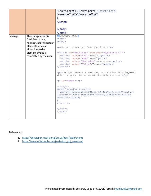 Web 5 Javascript Events