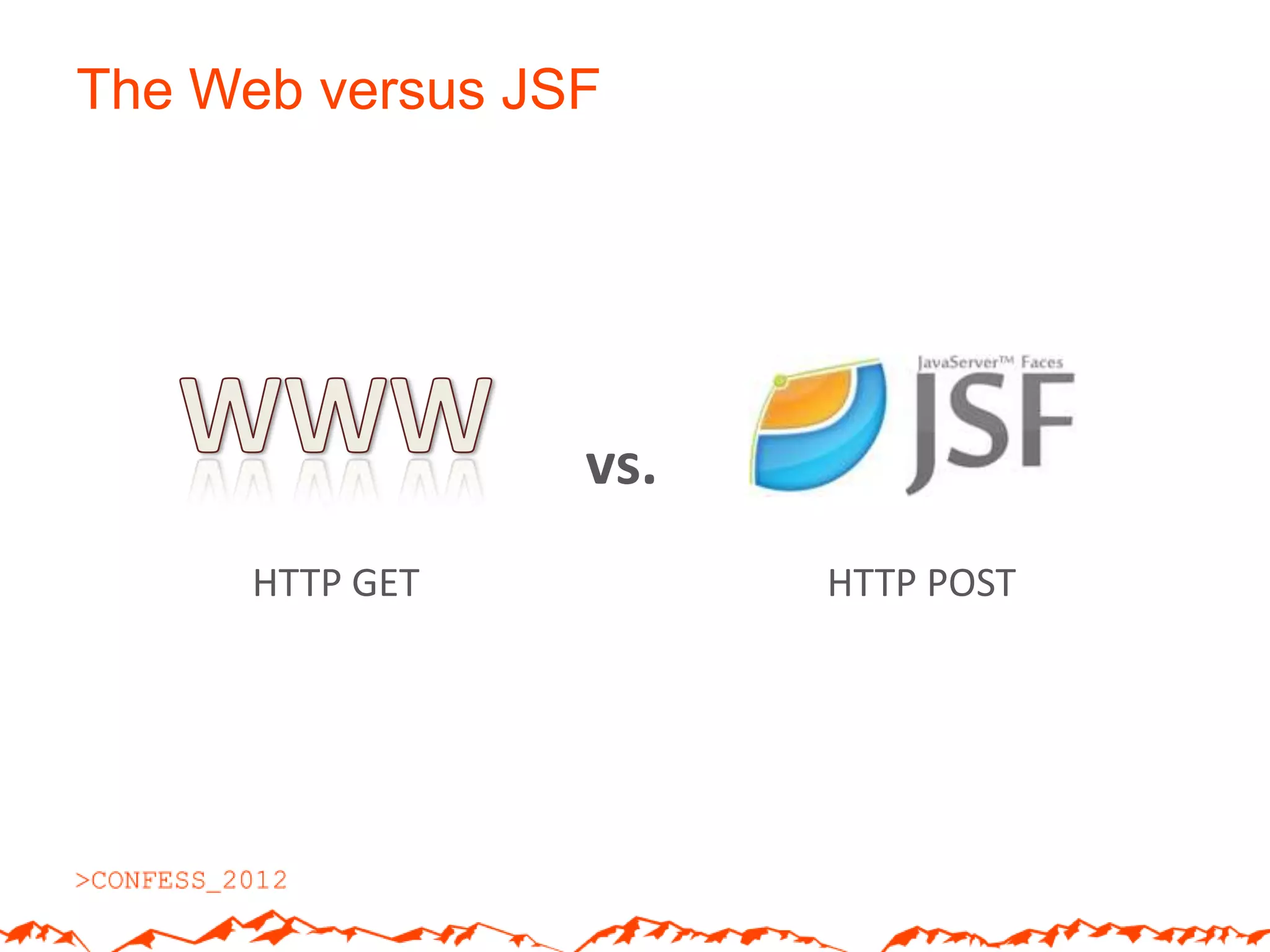 The Web versus JSF




                 vs.
      HTTP GET         HTTP POST
 