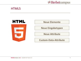 Herbstcampus 2013 – JavaServer Faces 2.2 4
HTML5
Neue Eingabetypen
Custom-Data-Attribute
Neue Elemente
Neue Attribute
 