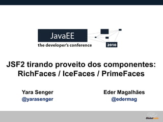 JSF2 tirando proveito dos componentes:
  RichFaces / IceFaces / PrimeFaces

   Yara Senger          Eder Magalhães
   @yarasenger            @edermag


                             Globalcode – Open4education
 