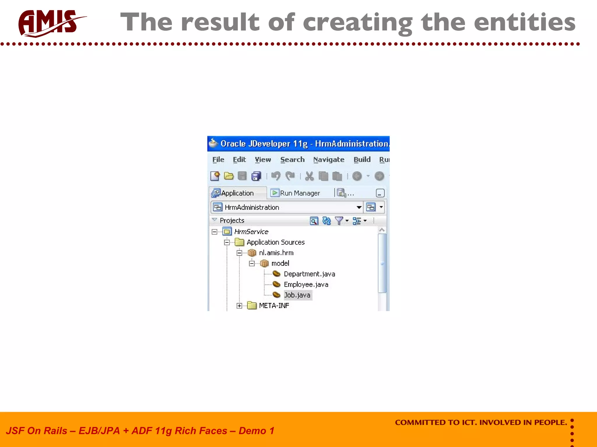 The result of creating the entities 