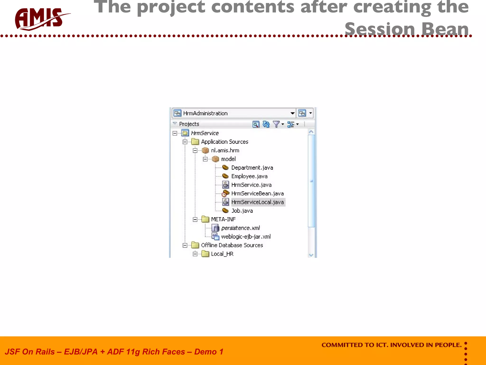 The project contents after creating the Session Bean 